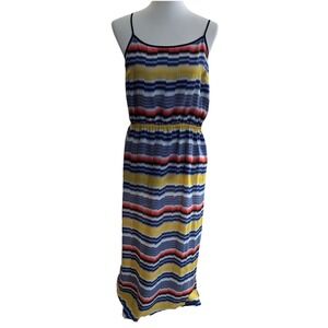 Vince Camuto Dress Women's Maxi‎ Jagged  Stripes M Adjustable Strap Slits Beachy